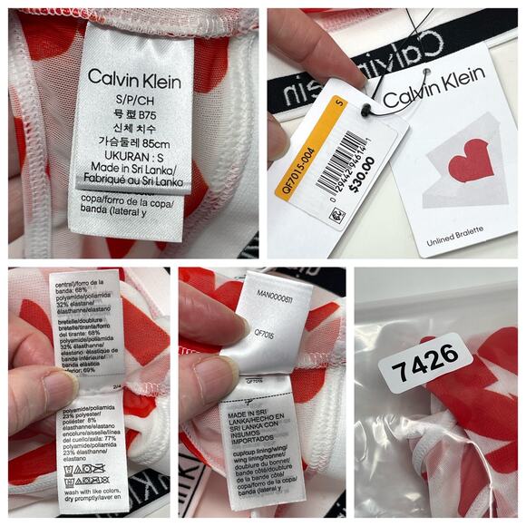 Calvin Klein NWT Modern Cotton Unlined Valentine's Day Bralette 2 Pk S Red White - Picture 6 of 8